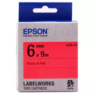 ( EPSON) 라벨테이프 6mm SC6R 빨강 검정)프린터잎 테잎 용이프 터치 인쇄 테프