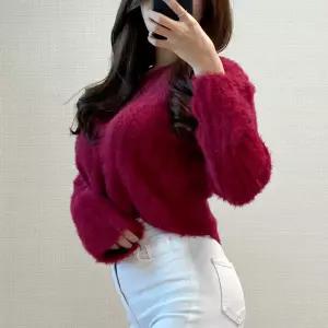 여성 편안한 인기 여리여리 앙고라 긴팔티단색니트 크롭 긴팔 브이넥