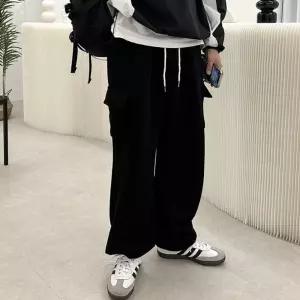 남성 밍크 기모 와이드 스트링 츄리닝 바지 르즈핏 트레이닝 팬츠 남자 카고 밴딩 편한