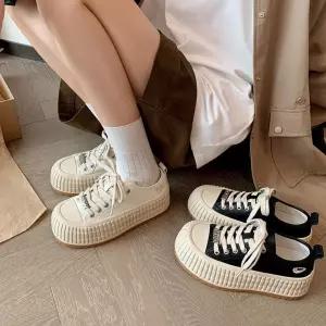 여자 화이트 캐주얼 통굽 송편 진가죽 하이힐 슈즈 키높이 단화 평지 소가죽 6cm 패피5