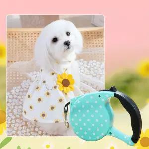 BNP_3020 반려동물 해바라기 하네스 원피스+자동리드줄세트(5M)여름강아지옷 귀여운 실내복 애견나시티 리