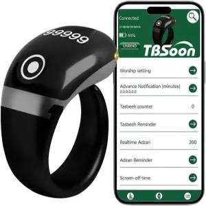 가벼운 태즈비 스마트 링 카운터 기도 방향 표시기 가이드 5 아잔 알람 시계 용서 전자 묵주 이드 알