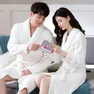 나이트가운 겨울 극세사 목욕 가운 커플 남성 여성 따뜻한 잠옷 샤워 로브