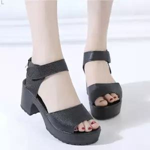 여성 2컬러 찍찍이 통굽샌들 CC666있는 웨지 여름 하이힐 미들하이힐