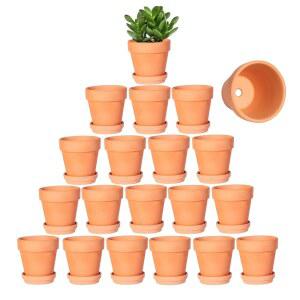 코스르투니 3인치 테라코타 냄비, 접시 20팩 다육질 선인장 화분, 배수구 포함, 식물 정원에 적합, 윈도우실 실내외 결혼식 선물 선호
