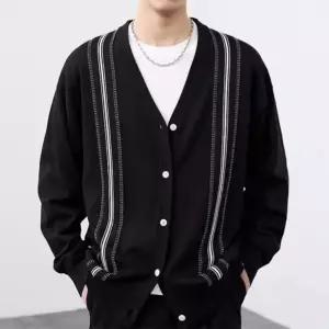 남자 니트 캐주얼 얇은 톤 다운 스웨터 스트라이프 시크 브이넥 봄가을 카디건 코트 admr3