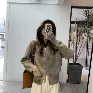 여자가디건 후드 도톰 니트 코트 카디건 추동 투 스웨터 집업 순모 심쿵마켓