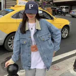 배색 포인트 카라 여성 청 자켓 베이직 포켓 유니크가을 아우터 여자야상 쟈켓 호피 크롭 라이더 후리스 아