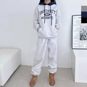 여자 레터링 기모 배색 후드티 트레이닝 세트 패션오버핏 여성복 츄리닝 빅사이즈 셋업 스포츠웨어 스트링