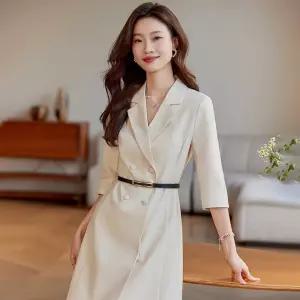 여성원피스 봄가을 허리밴딩 반소매 정장 원피스 오피스룩 슬림 스커트 심쿵직구