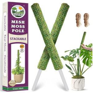 몬스테라 트렐리스를 지지하는 덩굴을 오르는 식물을 위한 듀스프로 그린 스태커블 메쉬 이끼 폴, 실내 식물 확장 가능한 폴 스틱, 화분 말뚝 2개 22인치