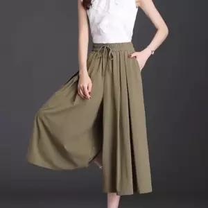 [신상오픈런]여성 하이웨스트 7부 와이드 팬츠 카키 블랙 찰랑핏 (41315374)