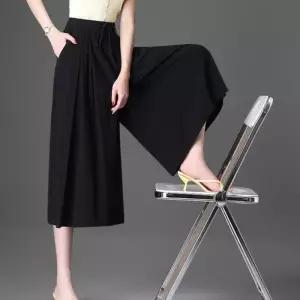 [신상오픈런]여성 카키 블랙 하이웨스트 와이드 7부 팬츠 (41315372)