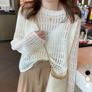 여자니트스웨터 여성캐주얼니트 그물 여름 여성라운드니트 긴팔 루즈핏니트