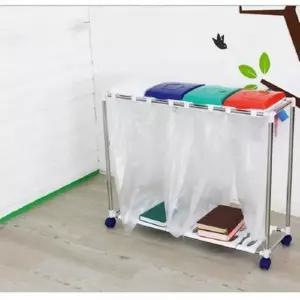 ( )가정용 분리수거함 4단 봉투함 재활용 쓰레기통 분리수거대 이동식 정리함