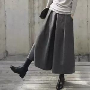 여성 겨울 모직 9부 핀턱 통 치마 바지 와이드 팬츠 잠옷 여름편한 여아 여자 밴딩