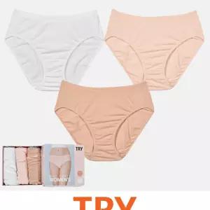 트라이 여성 누디 스킨 미디 삼각 팬티 3매입 여자 속옷