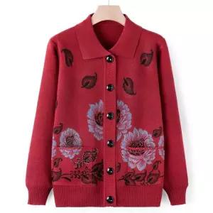 중장년 엄마 할머니 겨울 단추 카라 플라워 니트 가디건여성 여성티 긴팔 여자 스웨터 베스트 셔츠 여성봄