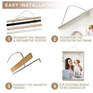 70cm 블랙 티크 소나무 자석 포스터 프레임 걸이 그림 스탠드 사진 롤링 벽 예술 장식