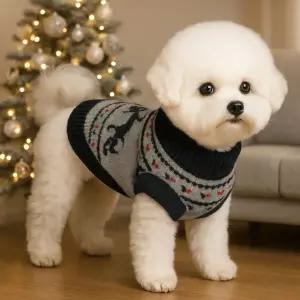 헤이레나펫 강아지 크리스마스룩 니트 스웨터 겨울 보온성 산책용 따뜻한 반려견 귀여운 루돌프사슴 필수템