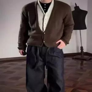 원더우면 검정 남성용 니트 가을 투피스 가디건 가짜 스웨터 쇼트 브이넥 OPH3