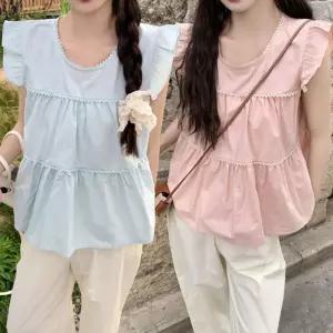 LDN-20250076여성블라우스 여자 출근 심플 반팔티셔츠 여름