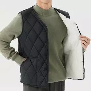 마름모패턴 겨울철 따뜻한 털안감 조끼 패딩 보온남자베스트조끼 남성 캠핑 경량다운 뽀글이 퀼팅 깔깔이