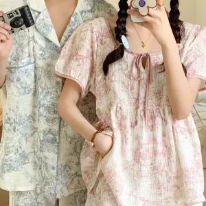 반팔 뜨왈 플라워 잠옷 상하의 세트 신혼부부 커플 여름 반바지 꽃무늬