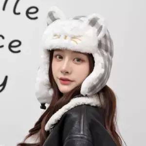 귀달이 겨울 고양이 체크 여성 모자 데일리넥워머 마스크마개 방한마개 이모자 용품 마개 헤어밴드 발열장
