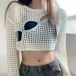 긴팔 펀칭 레이어드 3색 여름 티셔츠 그물니트 여성 크롭티