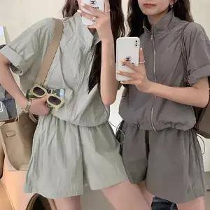 집업 여름 반팔 바람막이 데일리 여성 반바지 셋업 4색