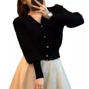 브이넥 퍼프소매 셔링 크롭 가디건 여성 하객룩 봄가디건 여자겉옷 페미닌 하객 데이트 데일리 여친 트렌디
