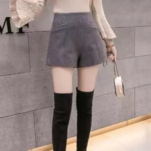 키밍 하이웨이스트 모직 반바지 겨울여자팬츠 기모 허리 핫팬츠 패츠