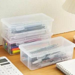 ( )대용량 사각 필통 색연필 수납 케이스 반투명 플라스틱 멀티 정리함 보관