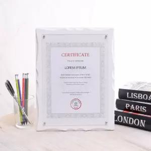 크라운 허가증 상장 액자(A4) (화이트) 자격증 심플 사각 탁상 다용도 사무실 사무용