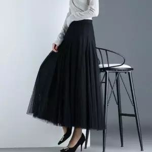 망사 쉬폰 롱 샤스커트 치마플레어 밴딩 A라인 가을신상 코디 레이스