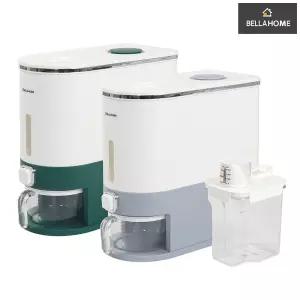 (벨라홈) 버튼식 계량쌀통+잡곡 2종세트(CN9613) 물보관용기 식쌀 원터치 대용량 자취방 보관 쌀함 용기