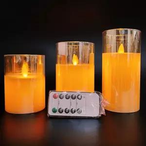 LED 양초 캔들 유리틀 3종 세트 리모콘 포함LED LED촛불 LED들 전자 전자초 LED가짜초 LED무드등