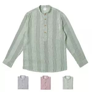 남자 헨리넥셔츠 봄셔츠 여름 가을 남방 얇은 캐주얼셔츠 남성 줄무늬 스트라이프