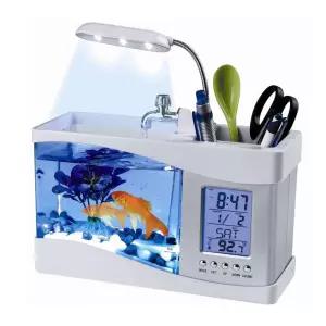 수족관 LED 미니 어항 수도 여과기 시계 달력 온도계