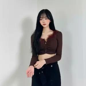 깃털넥 앞셔링 크롭 긴팔 골지 가디건니트볼레로 뜨개반팔 예쁜 미니