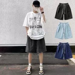 [셀러에이드]남성 데님 워싱 와이드 하프팬츠 SIS922 남성 남성 팬츠 청바지 밴딩