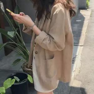 여성 얇고 시원한 린넨 소재 어깨 패드 기본 자켓트위드 여자여름 여자청 세미 하프 반팔 넨자켓 크롭 여자