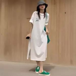 [신상오픈런]여성 스트리트 패션 레터링 트임 루즈핏 긴팔 롱 드레스 (38283913)