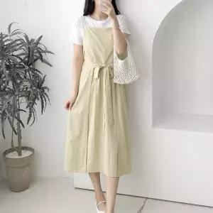 [신상오픈런]여성 빅사이즈 나일론 레이어드 리본 랩 스타일 롱 드레스 (36230370)