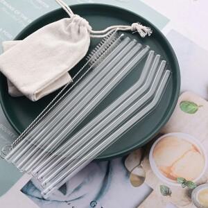 유리 빨대 재사용 가능한 내열성 반투명 가능하고 세탁 스무디 마시기에 적합 밀크셰이크 차 주스