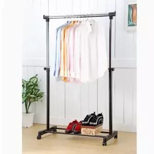 KT 고급 이동식 1단 행거 - 블랙이동 스탠드 옷정리 옷방 원룸 이동형 원룸용 자취용 학생