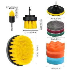욕조, 샤워 타일, 욕실 및 주방 표면 청소용 연장 막대 부착물이 포함된 10개 드릴 브러시 세트
