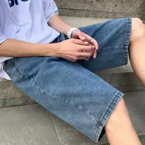 남자 청반바지 남성 밴딩 5부 와이드 데님 반팬츠 데님반 여름 여름반 와이드반 캐주얼 한강 나들이 코디