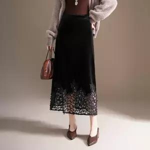 치마 가을 펀칭 일자 H라인 슬림핏 원턱 여자스커트 벨벳 힙업 원템3